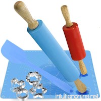Family Rolling Pin set:2pcs Rolling Pin and Silicone Baking Mat With Measurements  Dough Rollers and 12pc Stainless Steel Cookie Cutters for Baking - B074RHJBNK